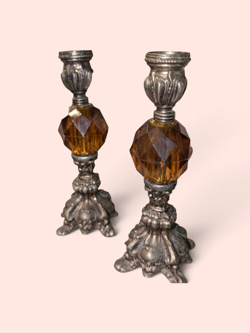 Bronze & Amber Candlesticks